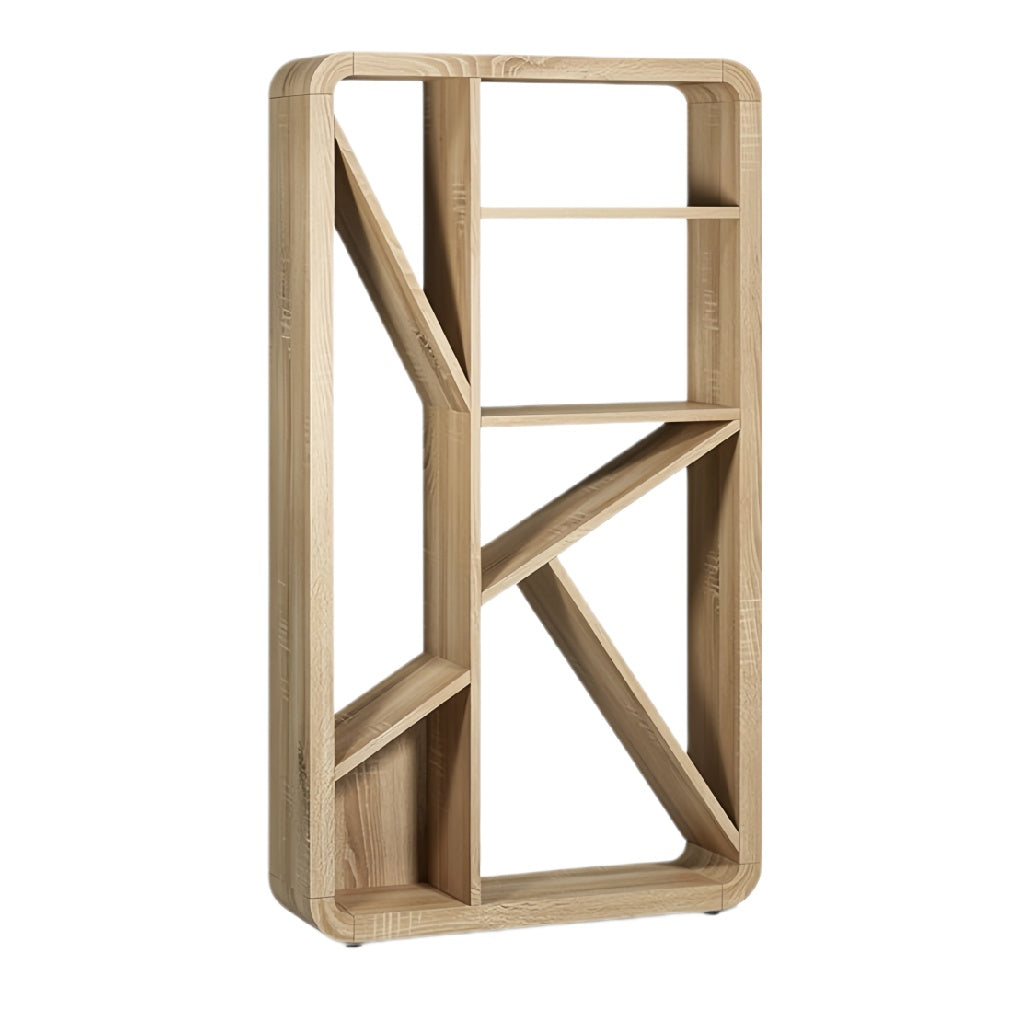 **Moderne houten boekenkast met unieke geometrische indeling**