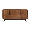 **Titel in het Nederlands:** Modern houten dressoir met louvredeuren en minimalistische handgrepen