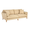 **Moderne beige bank met kussens en houten poten**