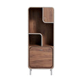**Technische titel in het Nederlands: Elegante houten kast met open en gesloten opslagsystemen**