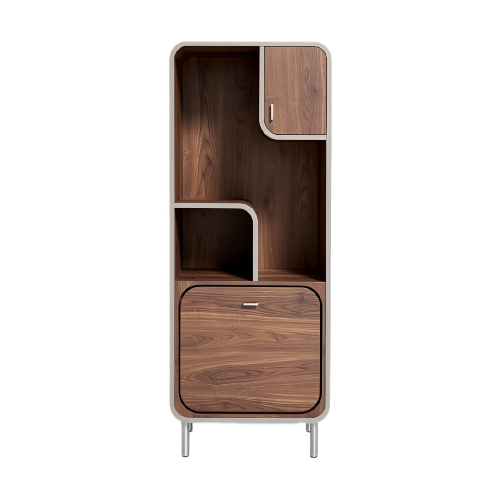 **Technische titel in het Nederlands: Elegante houten kast met open en gesloten opslagsystemen**